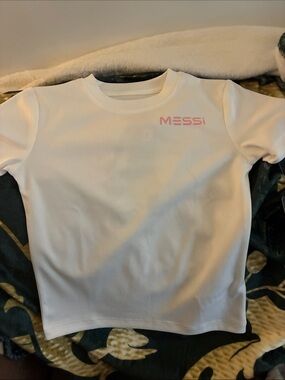 Messi Kids White Short Sleeve Tee with Pink Logo